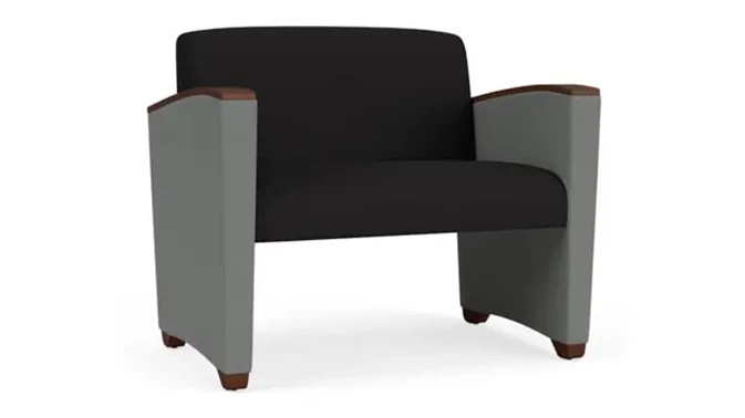 Black Open House Fabric / Asteroid Open House Fabric / Walnut Armcaps, Legs