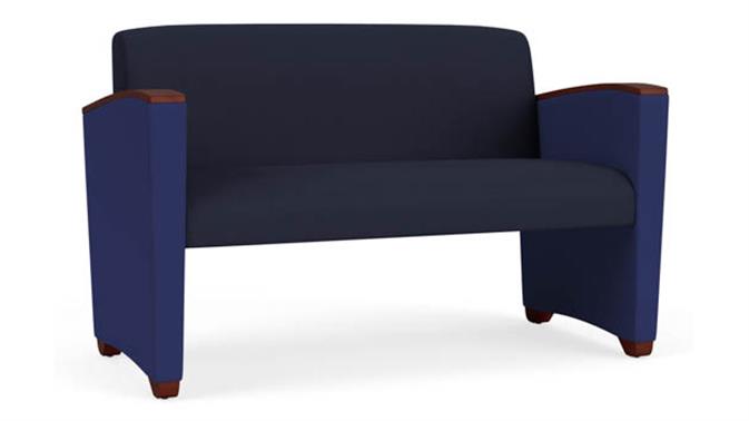 Navy Open House Fabric / Cobalt Open House Fabric / Mahogany Armcaps, Legs