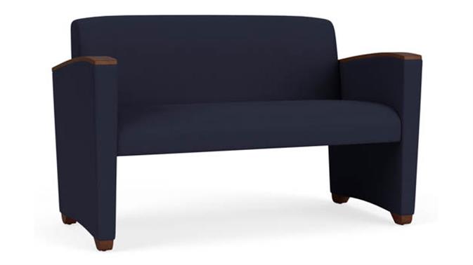 Navy Open House Fabric / Wood Legs, Walnut