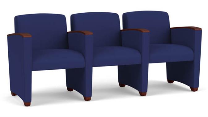 Cobalt Open House Fabric / Wood Legs, Mahogany
