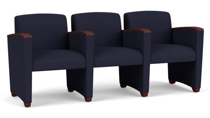 Navy Open House Fabric / Wood Legs, Mahogany