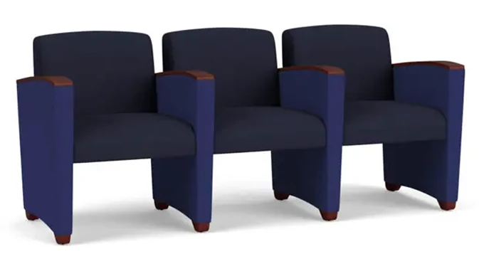 Navy Open House Fabric / Cobalt Open House Fabric / Mahogany Armcaps, Legs