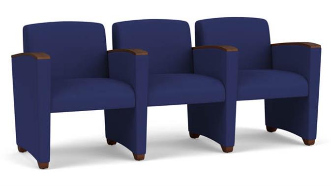 Cobalt Open House Fabric / Wood Legs, Walnut