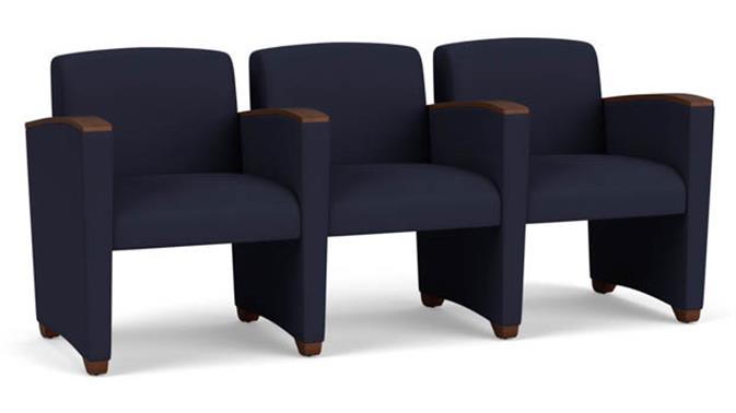 Navy Open House Fabric / Wood Legs, Walnut