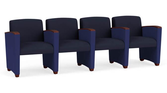 Navy Open House Fabric / Cobalt Open House Fabric / Mahogany Armcaps, Legs