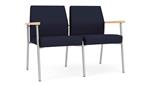 Navy Open House Fabric / Silver Finish / Natural Maple Armrests