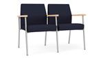 Navy Open House Fabric / Silver Finish / Natural Maple Armrests