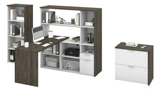 L Shaped Desks Bestar Office Furniture 60" W L-Shaped Desk with Bookcase and Filing Cabinet
