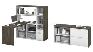 L Shaped Desks Bestar Office Furniture 60" W  L-Shaped Desk with Hutch, Storage Unit and Filing Cabinet