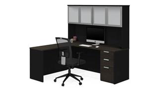 L Shaped Desks Bestar Office Furniture L-Shaped Desk with Frosted Glass Door Hutch