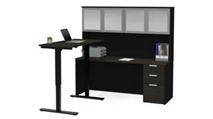 Adjustable Height Desks & Tables Bestar Office Furniture Height Adjustable L-Desk with Frosted Glass Door Hutch