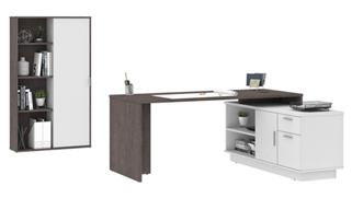 L Shaped Desks Bestar Office Furniture 72" W  L-Shaped Desk and Bookcase