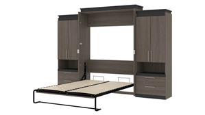 Murphy Beds - Queen Bestar Office Furniture 124" W Queen Murphy Bed and 2 Storage Cabinets with Pull-Out Shelves
