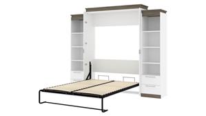 Murphy Beds - Queen Bestar Office Furniture 104in W Queen Murphy Bed and 2 Narrow Shelving Units with Drawers