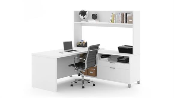 L Shaped Desks Bestar Office Furniture 72" W L-Desk with Open Hutch