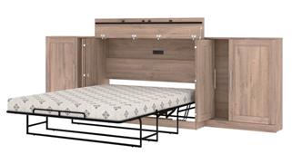 Queen Size Beds Bestar Office Furniture 138" W Free-Standing Queen Cabinet Bed with Mattress and Storage Cabinets