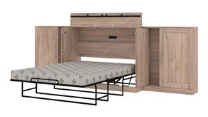 Full Size Beds Bestar Office Furniture 132in W Free-Standing Full Cabinet Bed with Mattress and Storage Cabinets
