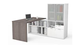 L Shaped Desks Bestar Office Furniture 72in W L-Shaped Desk with Frosted Glass Doors Hutch