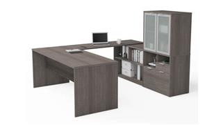 U Shaped Desks Bestar Office Furniture 72" W U-Shaped Executive Desk with Frosted Glass Doors Hutch