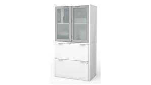 File Cabinets Lateral Bestar Office Furniture 30" W Lateral File Cabinet with Frosted Glass Doors Hutch