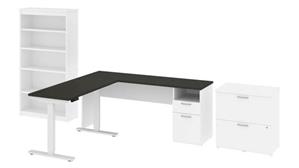 Standing Height Desks Bestar Office Furniture 72in W L-Shaped Standing Desk with Bookcase and Lateral File Cabinet