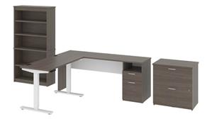Standing Height Desks Bestar Office Furniture 72" W L-Shaped Standing Desk with Bookcase and Lateral File Cabinet