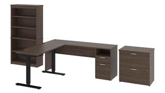 Standing Height Desks Bestar Office Furniture 72" W L-Shaped Standing Desk with Bookcase and Lateral File Cabinet