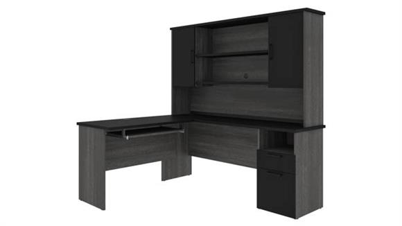 L Shaped Desks Bestar Office Furniture 72" W L-Shaped Desk with Hutch