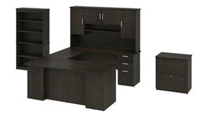 U Shaped Desks Bestar Office Furniture U-Shaped Executive Desk with Hutch, Lateral File and Bookcase
