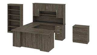 U Shaped Desks Bestar Office Furniture U-Shaped Executive Desk with Hutch, Lateral File and Bookcase
