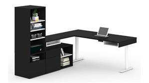 L Shaped Desks Bestar Office Furniture 72in W L-Shaped Standing Desk with Credenza and Storage Unit