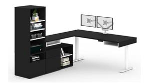 L Shaped Desks Bestar Office Furniture 72" W L-Shaped Standing Desk with Credenza, Storage Unit and Dual Monitor Arm