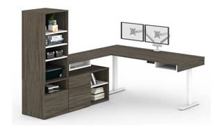 L Shaped Desks Bestar Office Furniture 72in W L-Shaped Standing Desk with Credenza, Storage Unit and Dual Monitor Arm