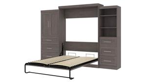 Murphy Beds - Queen Bestar Office Furniture 126" W Queen Murphy Wall Bed and 2 Multifunctional Storage Units with Drawers