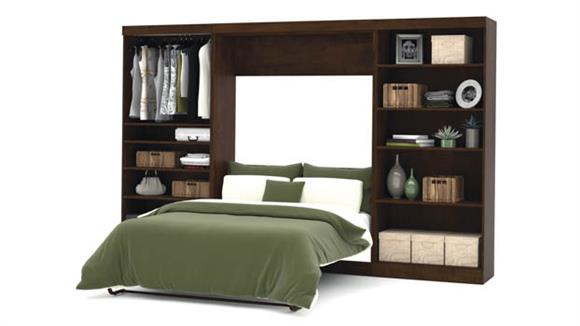 Murphy Beds Bestar Office Furniture 131" W Full Murphy Wall Bed and 2 Storage Units