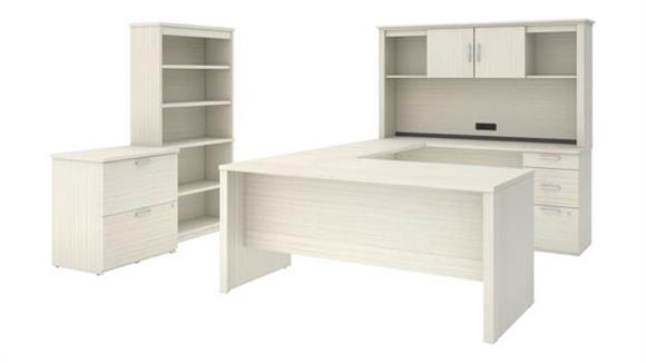 U Shaped Desks Bestar Office Furniture U or L-Shaped Executive Desk with Hutch, Lateral File Cabinet and Bookcase