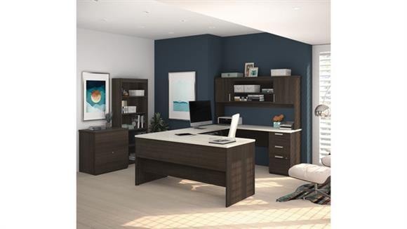 U Shaped Desks Bestar Office Furniture U-Shaped Desk with Lateral File and Bookcase