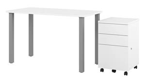 Computer Desks Bestar Office Furniture 48" W x 24" D Table Desk with Assembled Mobile Pedestal