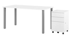 Computer Desks Bestar Office Furniture 60" W x 30" D Table Desk with Assembled Mobile Pedestal