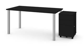 Computer Tables Bestar Office Furniture 30" x 60" Table with Square Metal Legs and Assembled Mobile Filing Cabinet