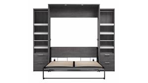 Murphy Beds - Queen Bestar Office Furniture 105" W Queen Murphy Bed and 2 Narrow Shelving Units with Drawers