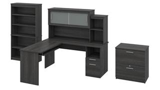 L Shaped Desks Bestar Office Furniture L-Shaped Desk with Hutch, Lateral File Cabinet and Bookcase