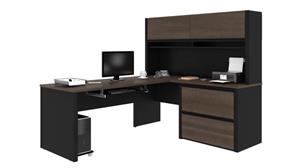 L Shaped Desks Bestar Office Furniture 72in W x 83in D L-Shaped Workstation with Hutch