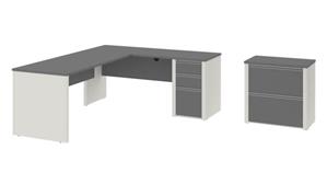 L Shaped Desks Bestar Office Furniture 72" W L-Shaped Desk with Lateral File Cabinet