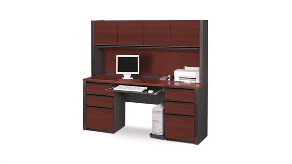 Office Credenzas Bestar Office Furniture Double Pedestal Credenza with Hutch 59851