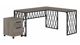 L Shaped Desks Bush Furniture 60in W Industrial L-Shaped Desk with Mobile File Cabinet