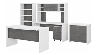 Executive Desks Bush Furniture Bow Front Desk, Credenza with Hutch, Bookcase and File Cabinets