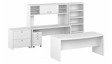 Executive Desks Bush Furniture 72" W Bow Front Desk, 72" W Credenza Desk, 72" W Hutch, Bookcase, Lateral File and 3 Drawer Mobile File