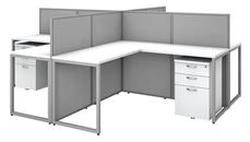 Workstations & Cubicles Bush Furniture 60in W 4 Person L-Desk Open Office with 4 -3 Drawer Mobile Pedestals and 45in H Panels