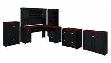 L Shaped Desks Bush Furniture 60in W L-Shaped Desk with Hutch, Lateral File Cabinet, Bookcase and 2 Storage Cabinets
